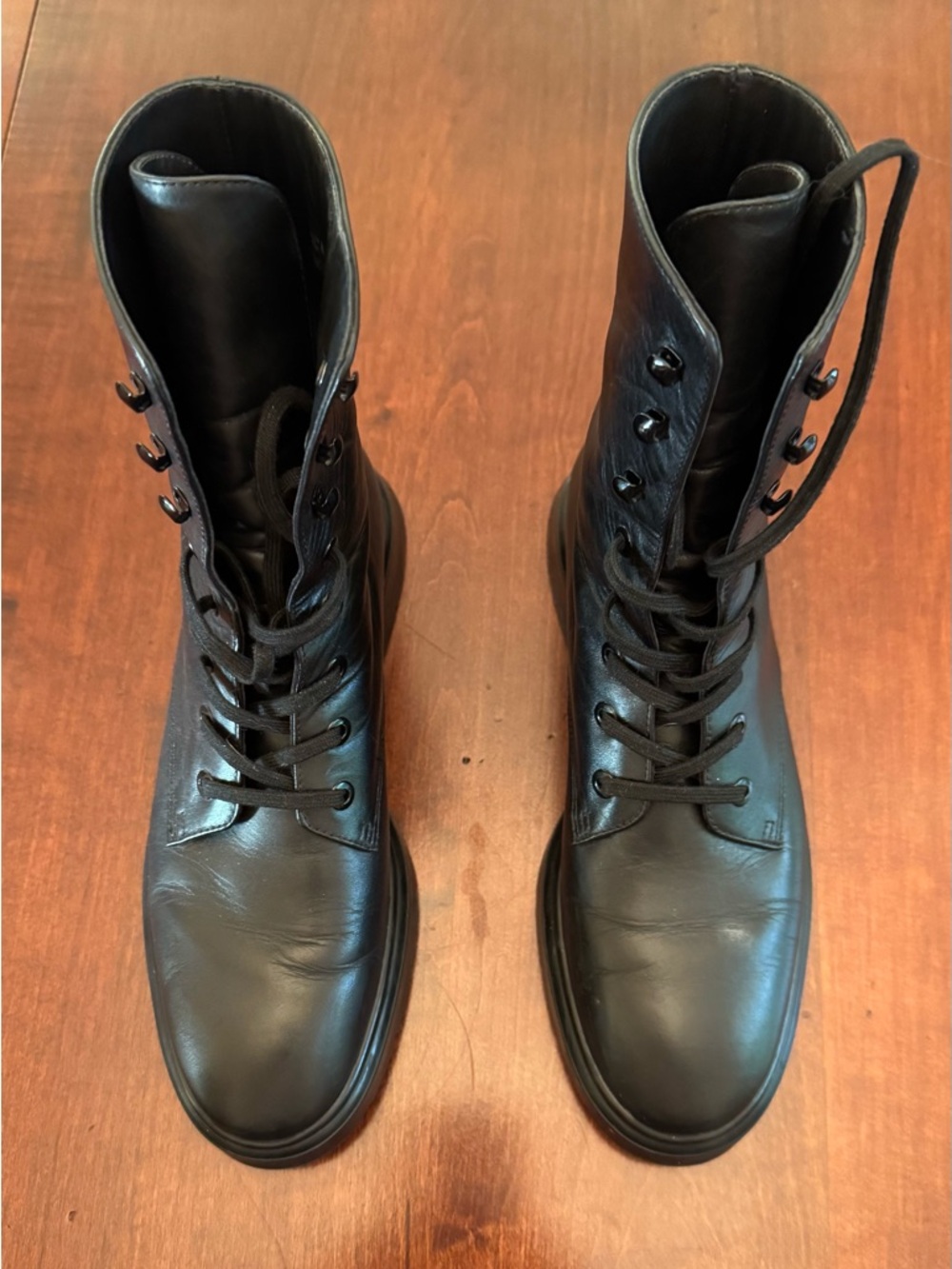 Stuart Weitzman Black Leather Lace-Up High-Top Boots